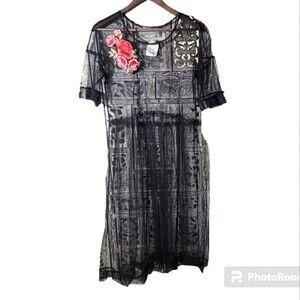 Potter's Pot Black Sheer Mesh Rose Floral Dress Womens